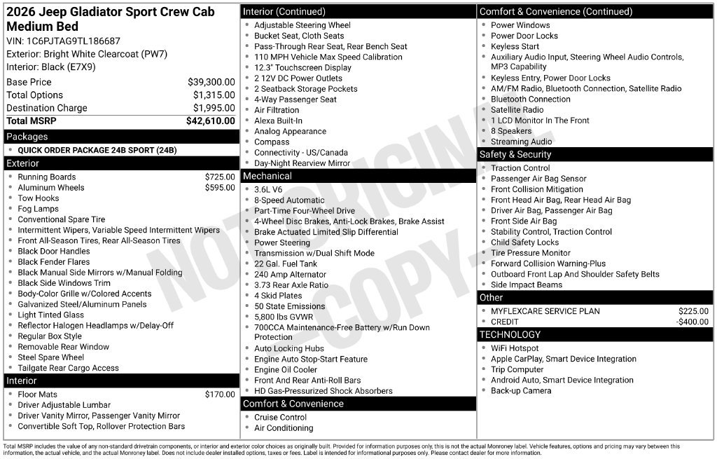 New 2026 Jeep Gladiator Sport AWD/4WD image 7
