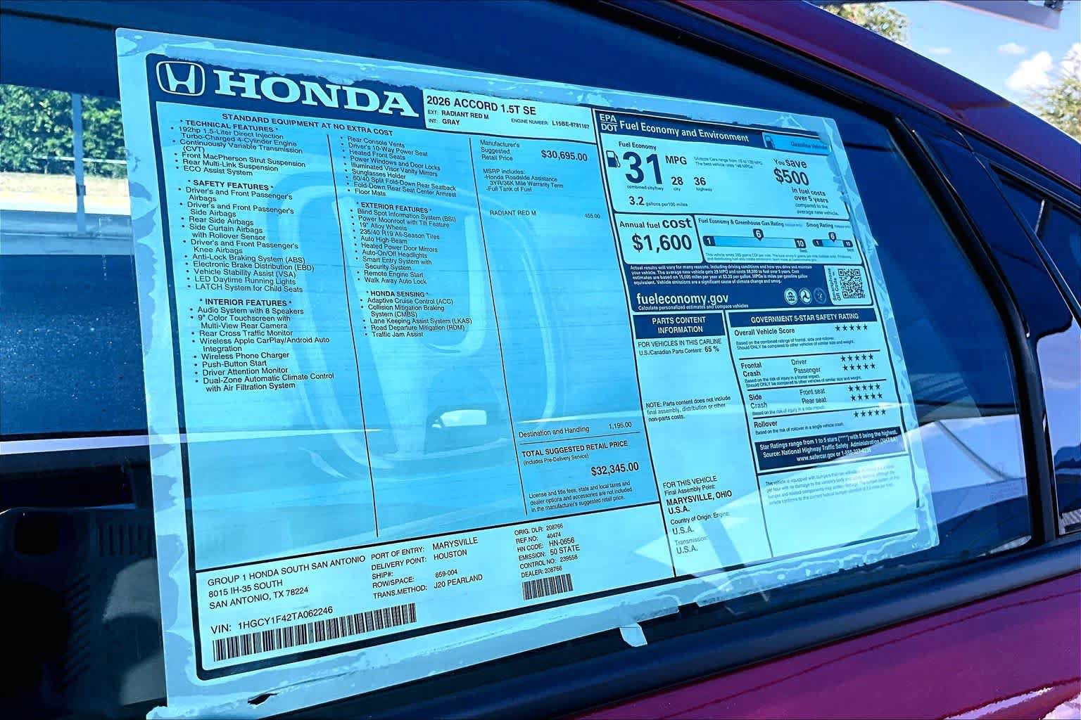 New 2026 Honda Accord SE image 18