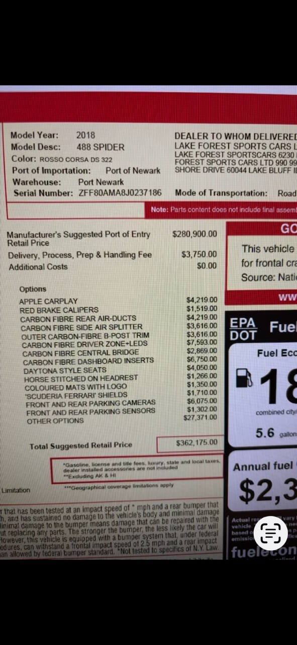 Used 2018 Ferrari 488 Spider RWD image 11