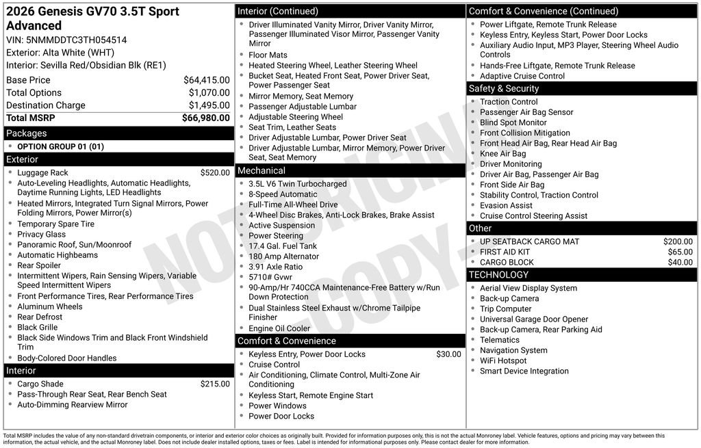 New 2026 Genesis GV70 3.5T Sport Advanced AWD/4WD image 2