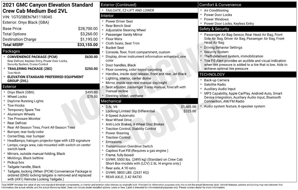 Used 2021 GMC Canyon Elevation Standard w/ Convenience Package RWD image 9