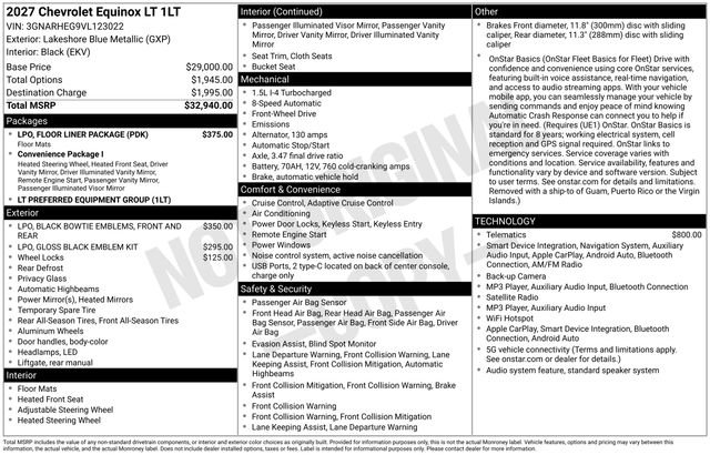 New 2027 Chevrolet Equinox LT w/ LPO, Floor Liner Package FWD image 34