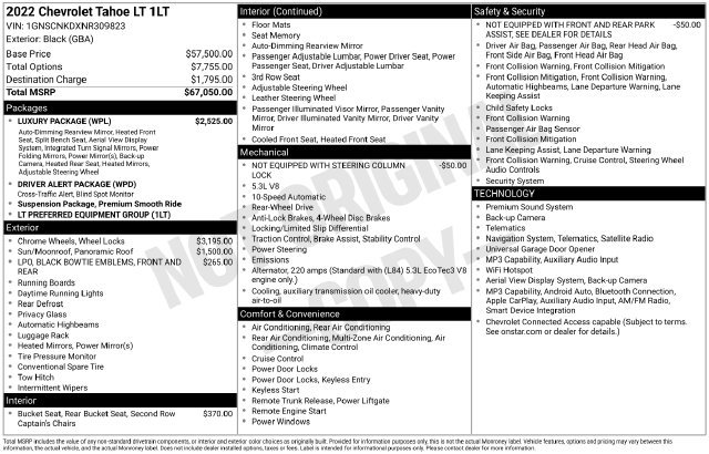 Certified 2022 Chevrolet Tahoe LT w/ Luxury Package RWD image 7