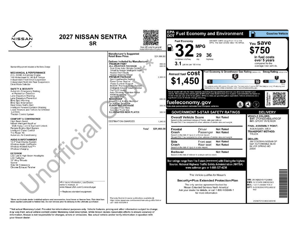 New 2027 Nissan Sentra SR w/ SR Premium Package FWD image 6