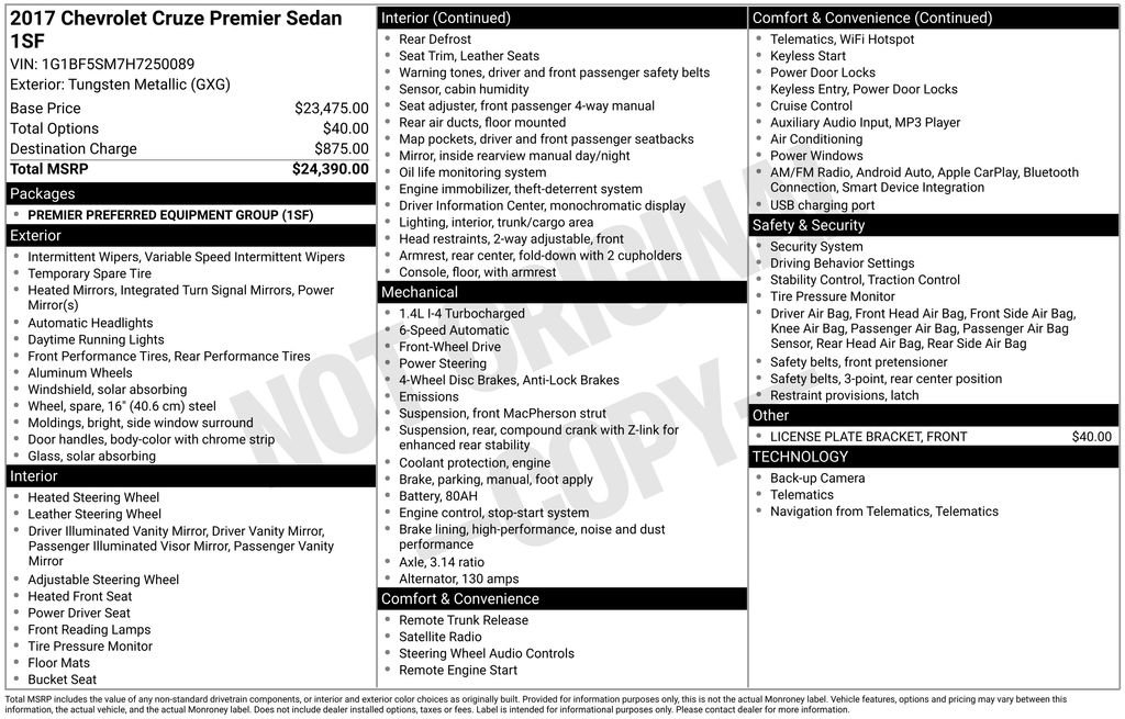 Certified 2017 Chevrolet Cruze Premier image 5