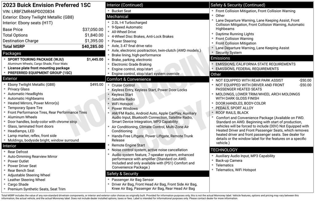 Used 2023 Buick Envision Preferred w/ Sport Touring Package image 16