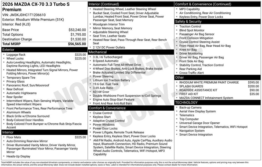 New 2026 MAZDA CX-70 3.3 Turbo S w/ Premium Package AWD/4WD image 37