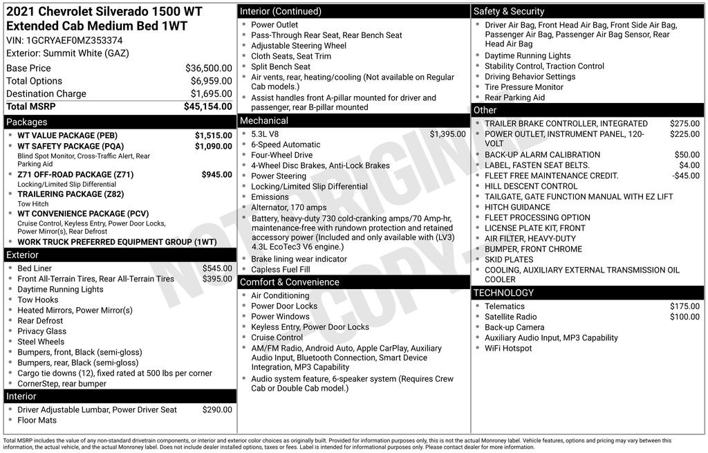 Used 2021 Chevrolet Silverado 1500 W/T w/ WT Value Package AWD/4WD image 17