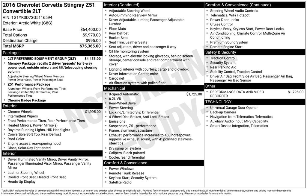 Used 2016 Chevrolet Corvette Stingray Convertible w/ 2LT Preferred Equipment Group image 30