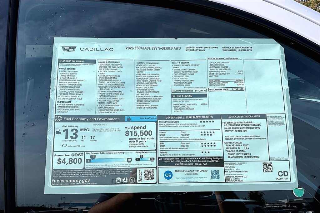 New 2026 Cadillac Escalade ESV V w/ LPO, ONYX Package AWD/4WD image 14