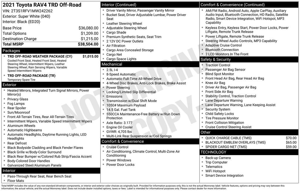 Used 2021 Toyota RAV4 TRD Off-Road w/ TRD Off-Road Weather Package image 3