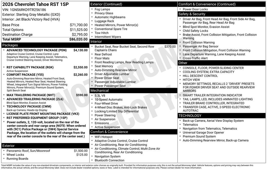 New 2026 Chevrolet Tahoe RST w/ Advanced Technology Package image 26