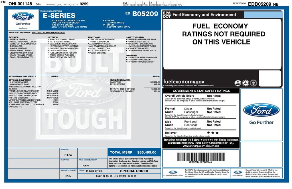 Used 2014 Ford E-350 and Econoline 350 XL w/ Power Windows & Locks Group RWD image 45