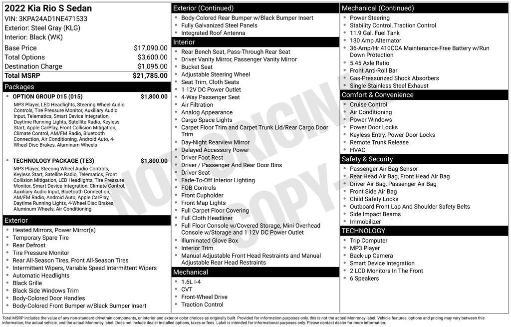 Used 2022 Kia Rio S w/ Technology Package FWD image 30