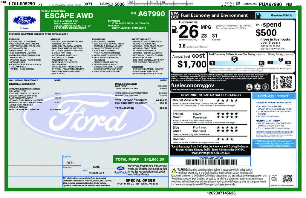 Certified 2023 Ford Escape Platinum w/ Premium Technology Package AWD/4WD image 45
