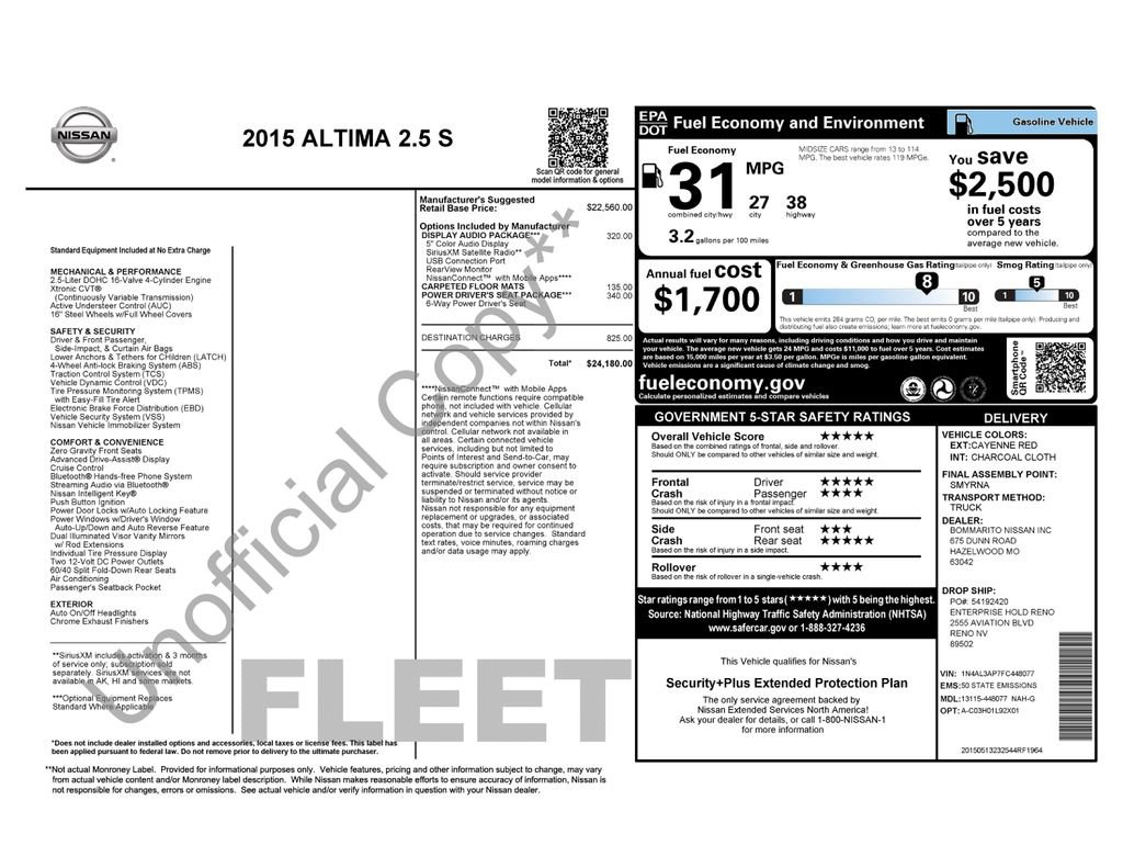 Used 2015 Nissan Altima 2.5 S w/ Power Driver Seat Package image 2