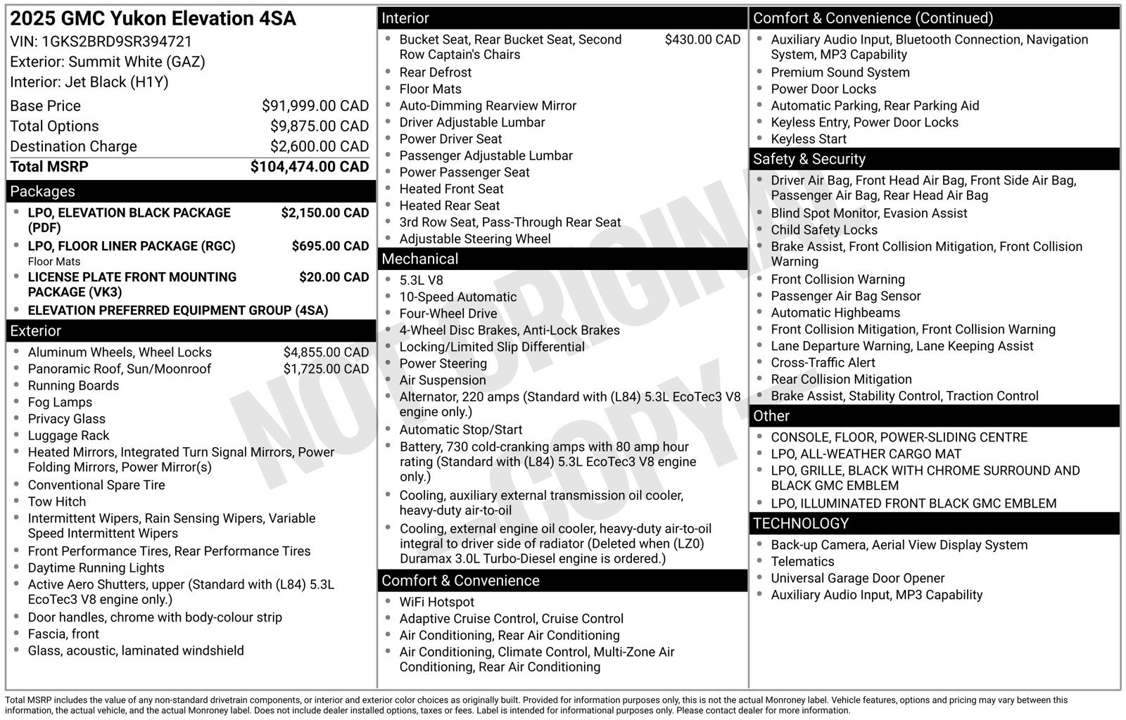 Used 2025 GMC Yukon Elevation w/ LPO, Elevation Black Package AWD/4WD image 8