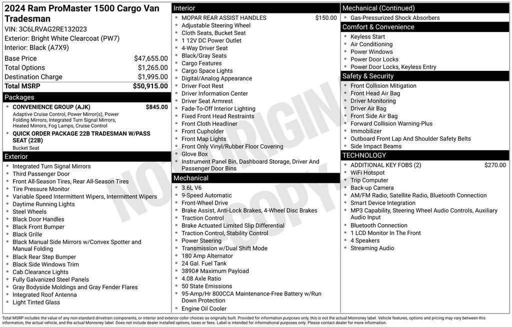 Used 2024 RAM ProMaster 1500 w/ Convenience Group FWD image 10