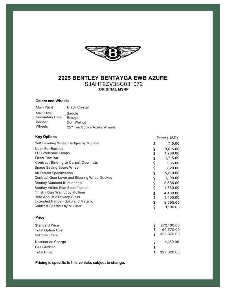 Certified 2025 Bentley Bentayga Extended Wheelbase AWD/4WD image 23