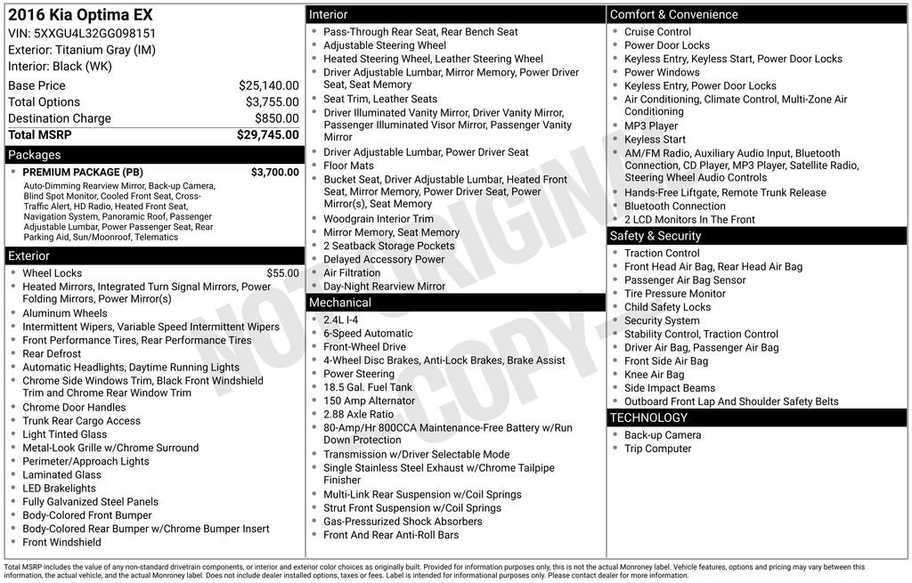Used 2016 Kia Optima EX w/ Premium Package image 2