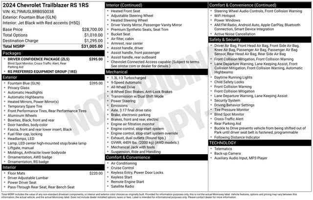 Certified 2024 Chevrolet TrailBlazer RS w/ Driver Confidence Package image 7