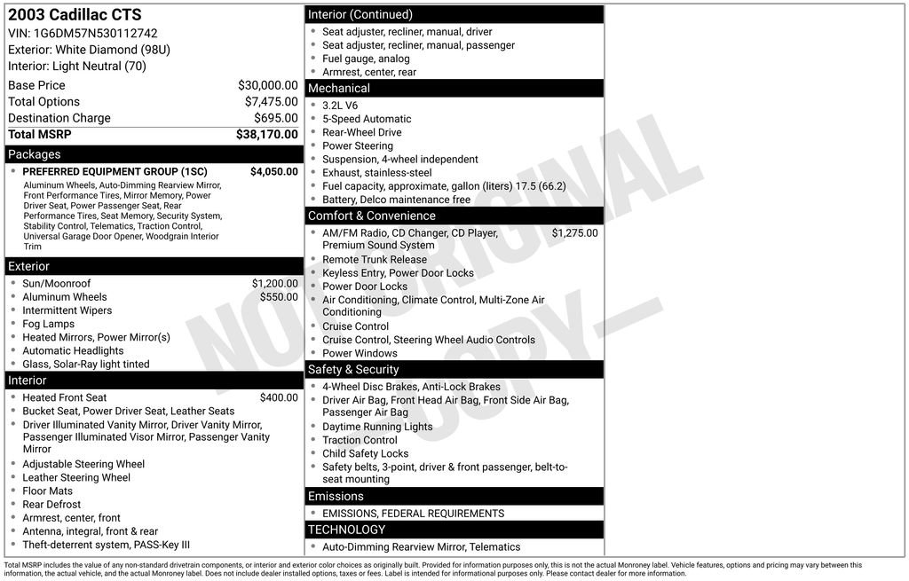 Used 2003 Cadillac CTS 3.2 w/ Preferred Equipment Group