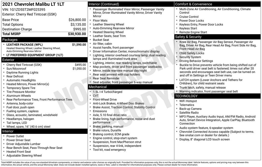 Used 2021 Chevrolet Malibu LT w/ Leather Package FWD image 5