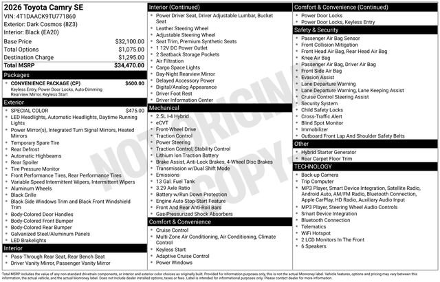 Used 2026 Toyota Camry SE w/ Convenience Package FWD image 7