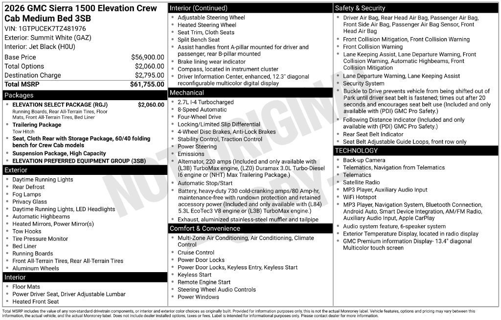 New 2026 GMC Sierra 1500 Elevation w/ Elevation Select Package AWD/4WD image 4