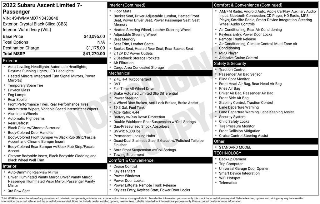 Used 2022 Subaru Ascent Limited image 10