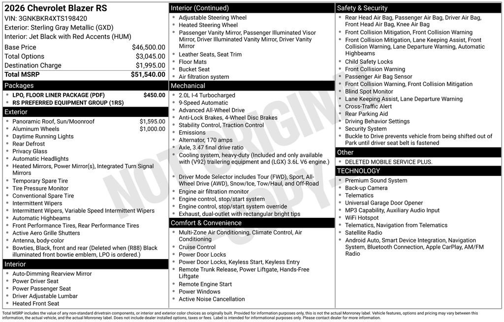 New 2026 Chevrolet Blazer RS w/ LPO, Floor Liner Package AWD/4WD image 4