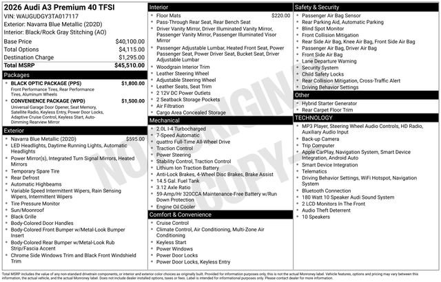 Used 2026 Audi A3 2.0T Premium w/ Black Optic Package AWD/4WD image 40