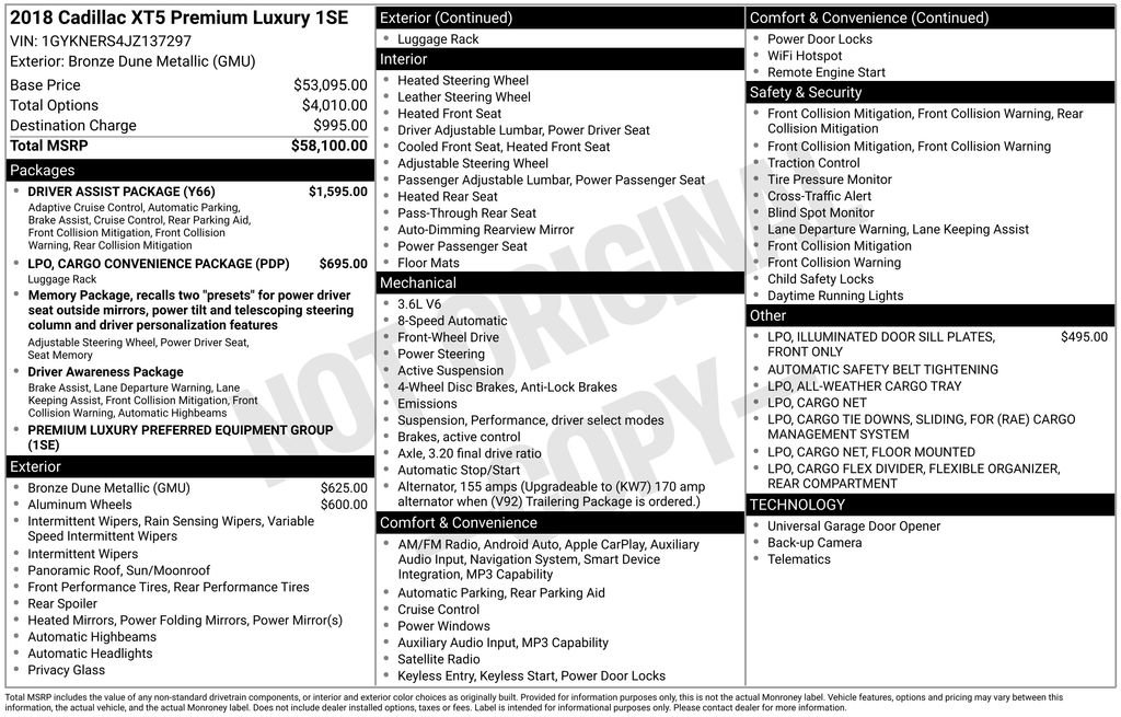 Used 2018 Cadillac XT5 Premium Luxury w/ Driver Assist Package image 35