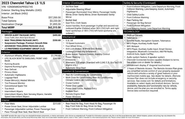 Certified 2023 Chevrolet Tahoe LS w/ Driver Alert Package AWD/4WD image 6