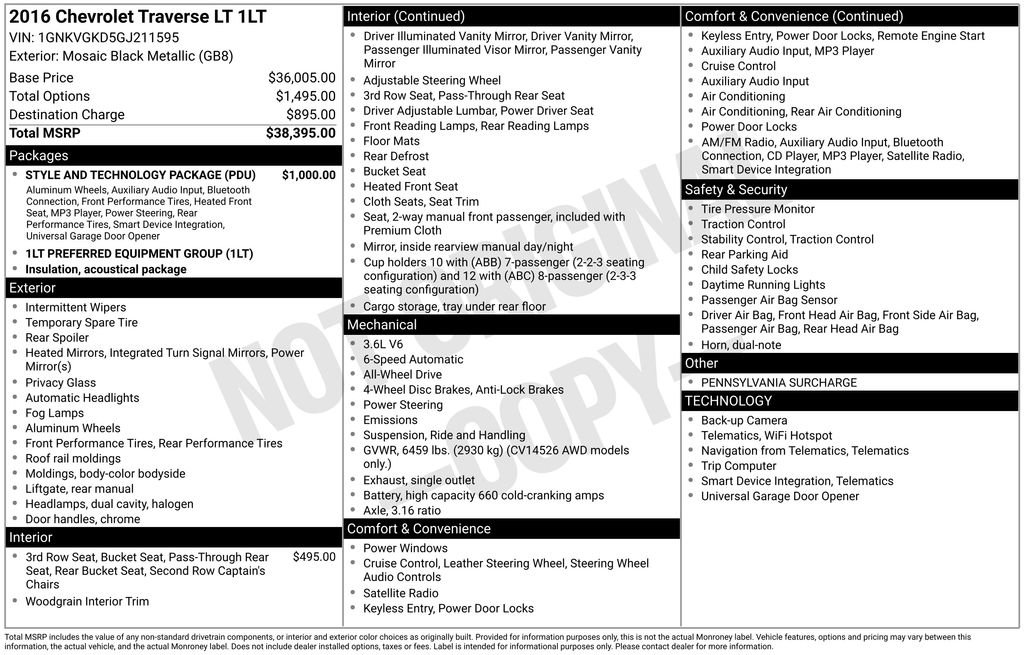 Used 2016 Chevrolet Traverse LT w/ Style and Technology Package image 9