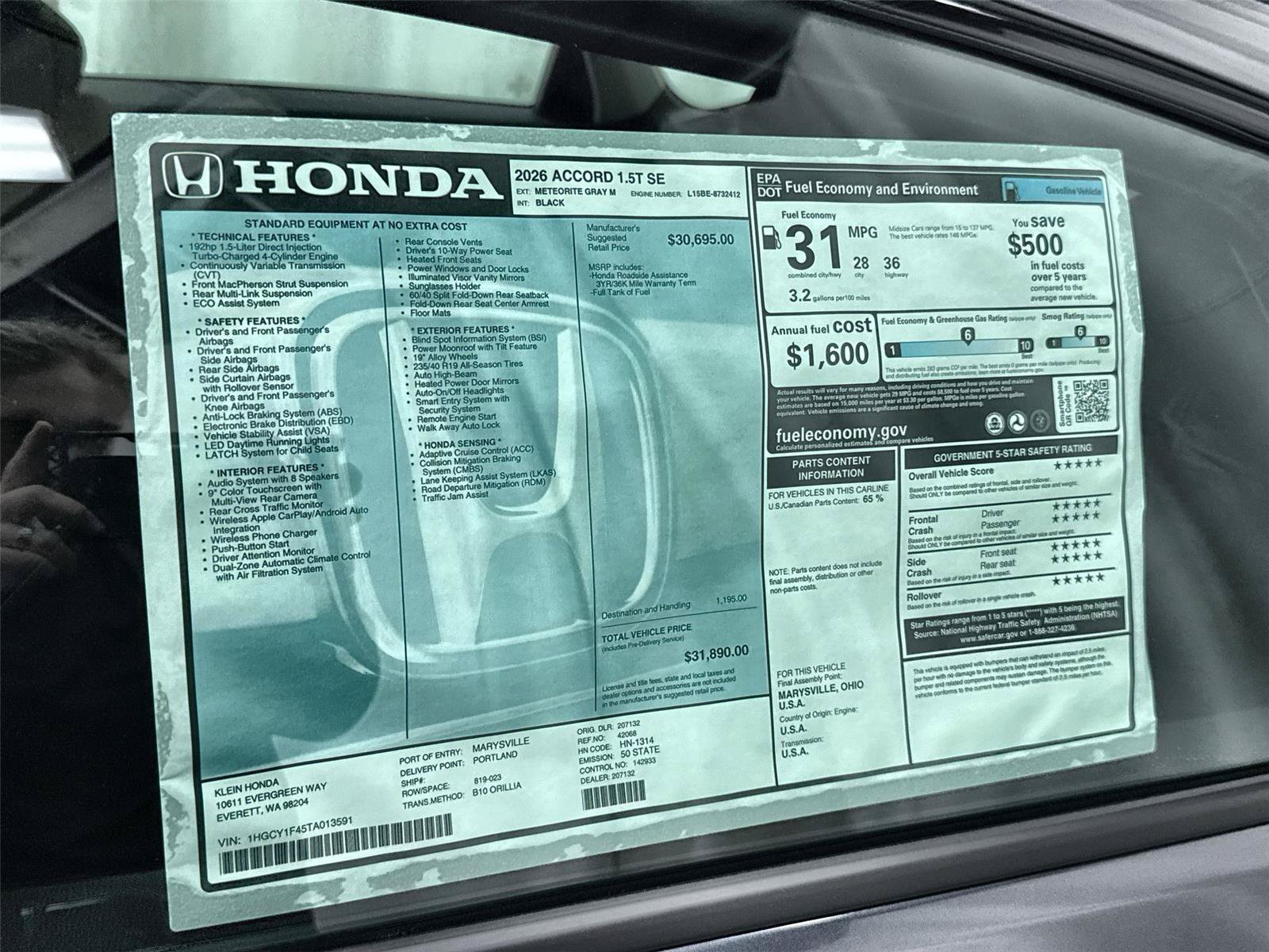 New 2026 Honda Accord SE image 33