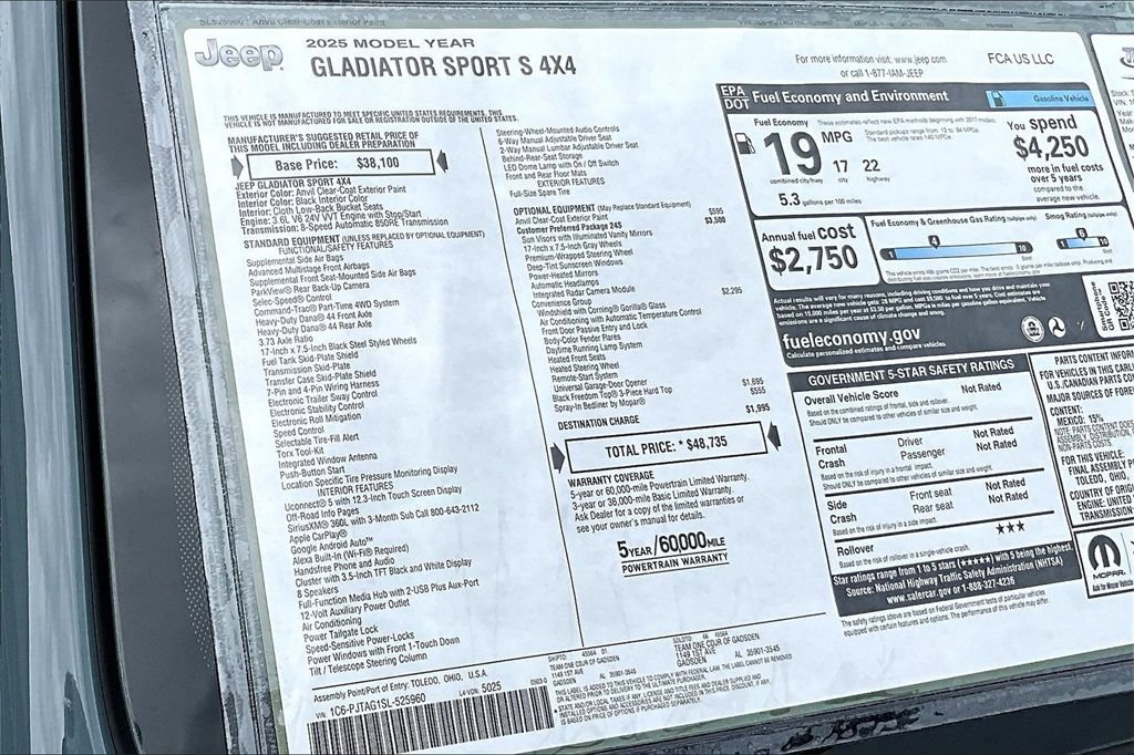 New 2025 Jeep Gladiator Sport AWD/4WD image 36