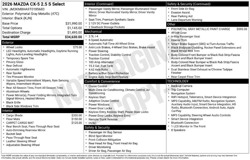New 2026 MAZDA CX-5 Select AWD/4WD image 2