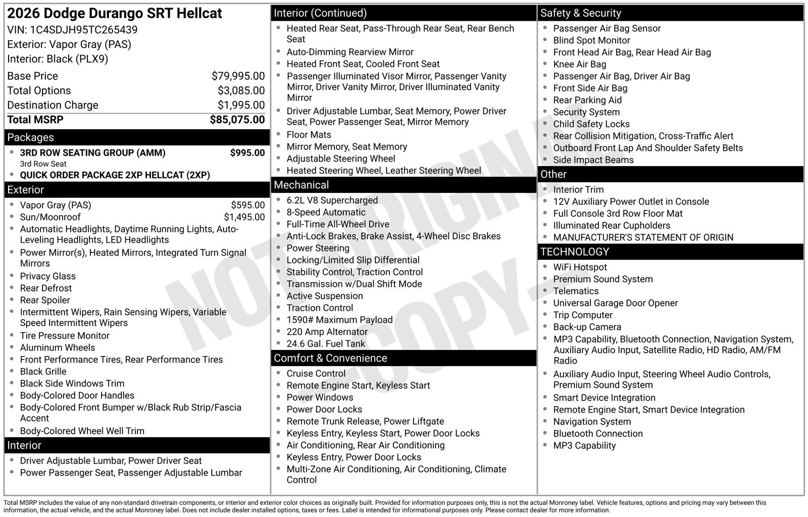 New 2026 Dodge Durango SRT Hellcat w/ 3rd Row Seating Group AWD/4WD image 33