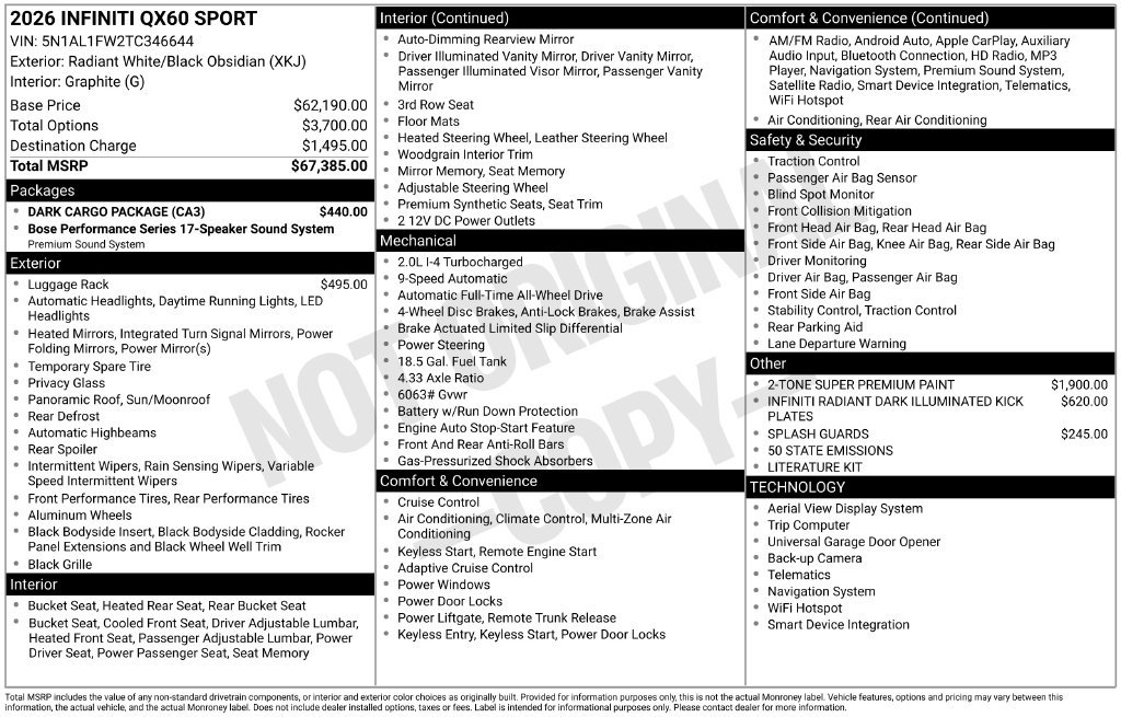 New 2026 INFINITI QX60 Sport w/ Dark Cargo Package AWD/4WD image 12