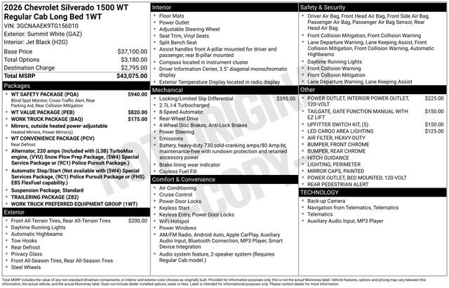New 2026 Chevrolet Silverado 1500 W/T w/ WT Safety Package RWD image 2