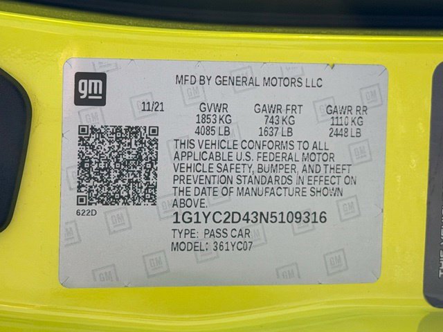 Certified 2022 Chevrolet Corvette Stingray Premium Cpe w/ Z51 Performance Package RWD image 25