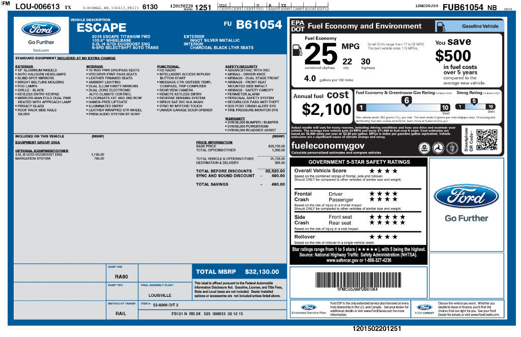 Used 2015 Ford Escape Titanium FWD image 16
