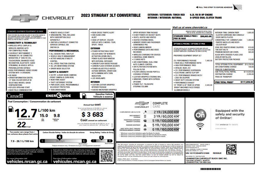 Certified 2023 Chevrolet Corvette Stingray Premium Conv w/ Z51 Performance Package RWD image 37