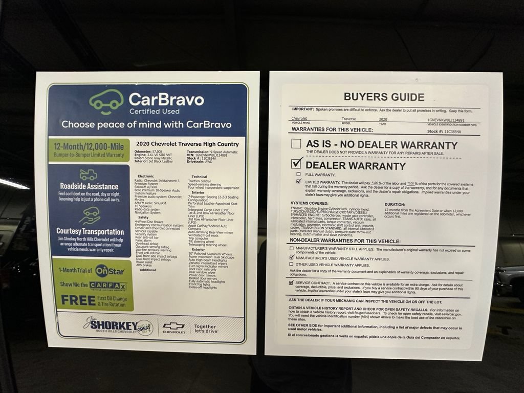 Certified 2020 Chevrolet Traverse High Country w/ LPO, Floor Liner Package AWD/4WD image 32