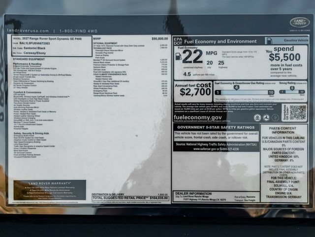 New 2027 Land Rover Range Rover Sport Dynamic SE AWD/4WD image 40