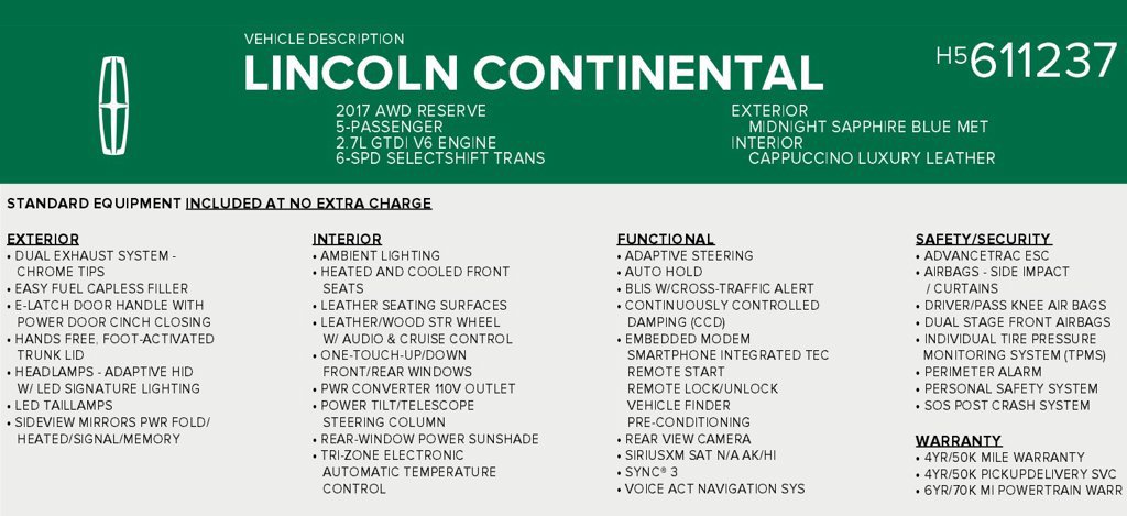 Used 2017 Lincoln Continental Reserve w/ Luxury Package AWD/4WD image 18