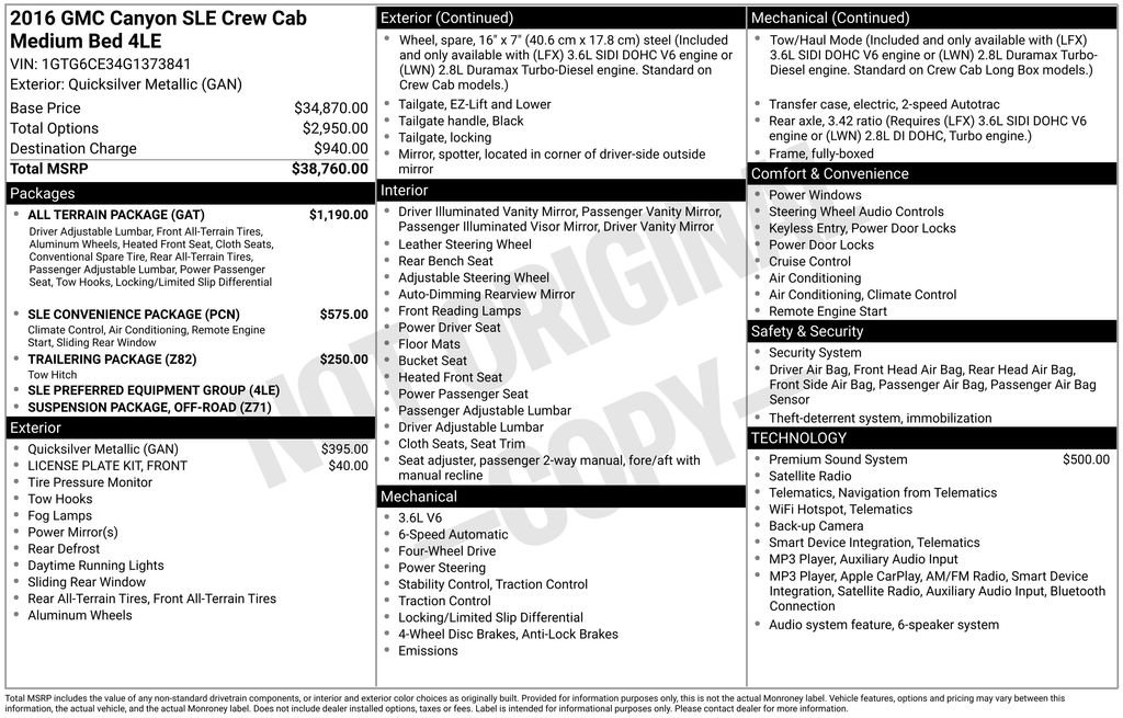 Used 2016 GMC Canyon SLE w/ All Terrain Package AWD/4WD image 26