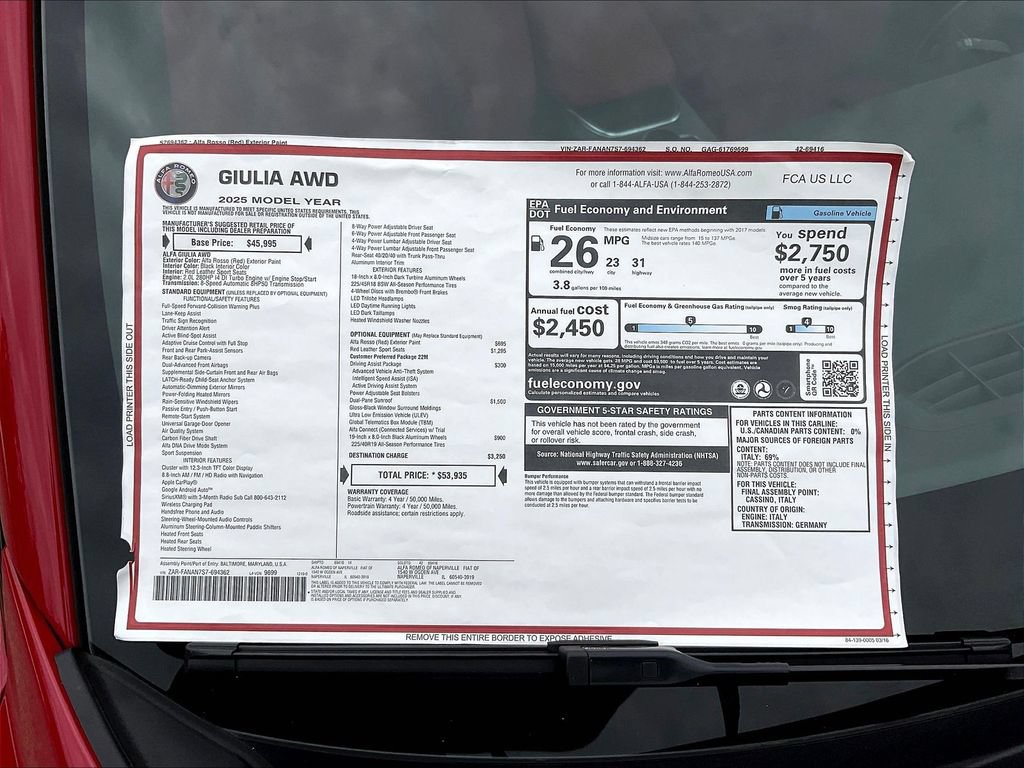 New 2025 Alfa Romeo Giulia AWD w/ Driving Assist Package image 14