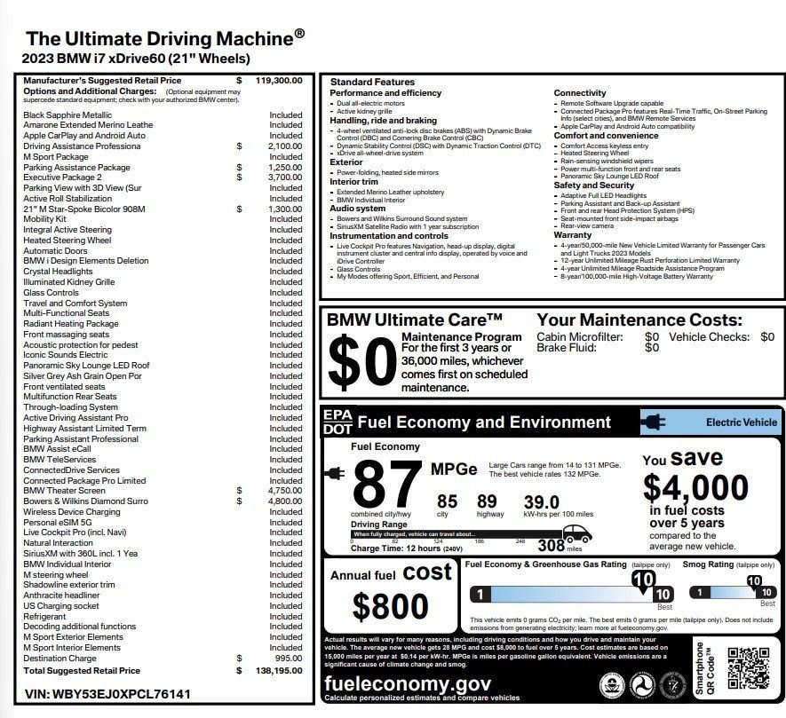 Used 2023 BMW i7 xDrive60 w/ Executive Package 2 image 2